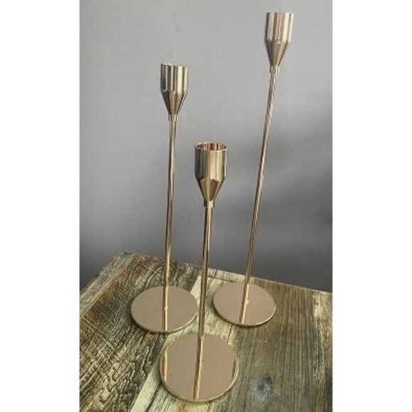 New Pink Gold Candle Holders Set of 3 for Taper Candles, Decorative Candlestic - Picture 1 of 2